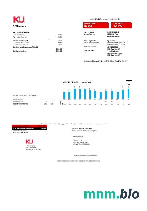USA Kentucky electricity rachunek za usługi komunalne szablon w formacie Word i PDF
